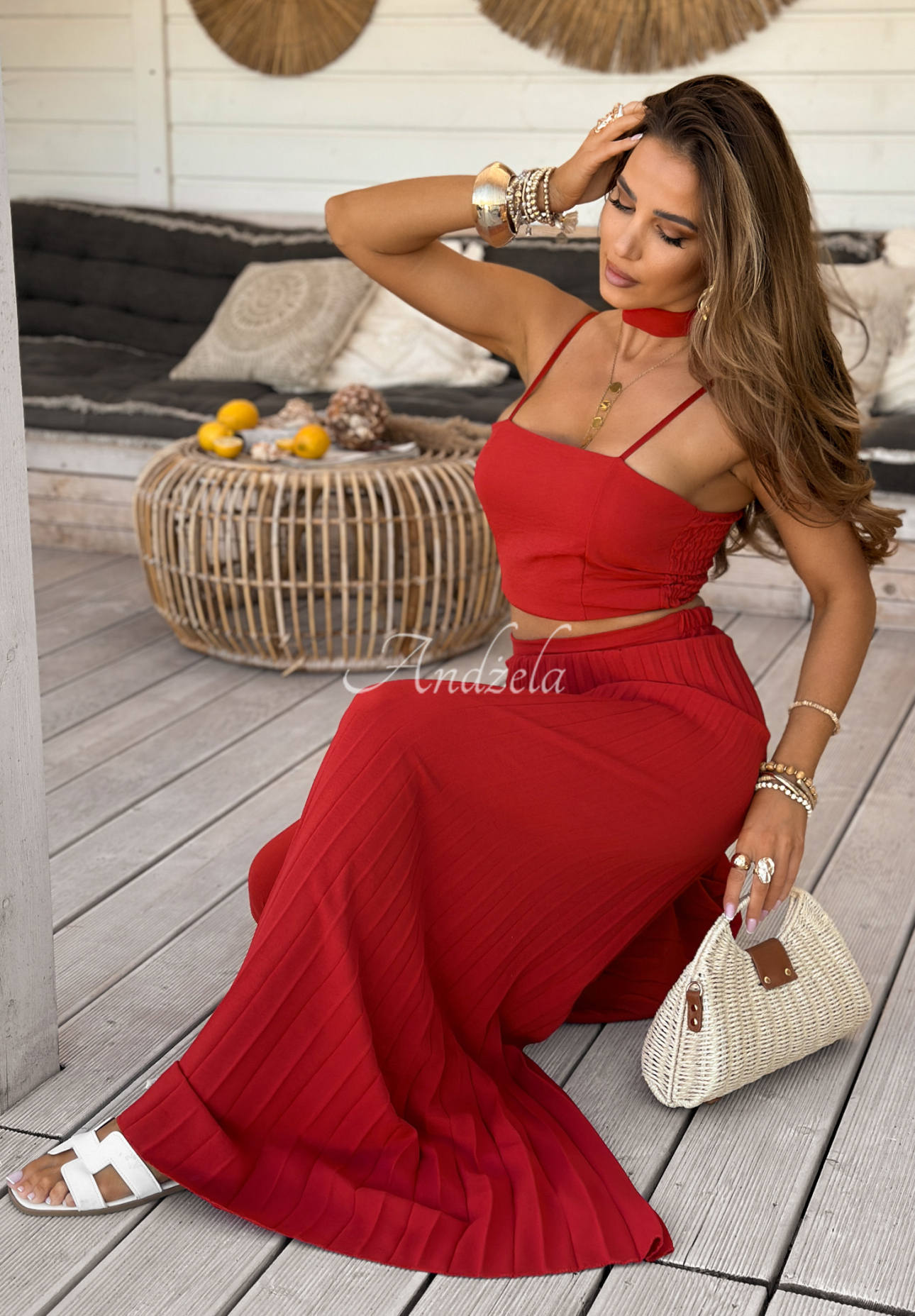 Set format din Top  și pantaloni wide leg plisați Beverly Shores