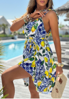 Rochie na ramiączkach w cytrynki La Fleur granatowo-galben