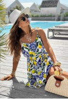Rochie na ramiączkach w cytrynki La Fleur granatowo-galben