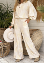 Pantaloni z haftami boho Prettiest Sunsets bej