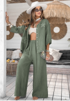 Lniana Bluză z kwiatami Summer Dream kaki