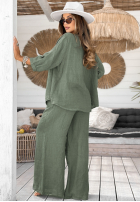 Lniana Bluză z kwiatami Summer Dream kaki