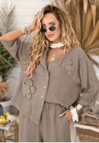 Lniana Bluză z kwiatami Summer Dream mokka
