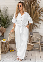 Lniane Pantaloni wide leg My Happy Place białe