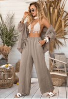 Lniane Pantaloni wide leg My Happy Place mokka