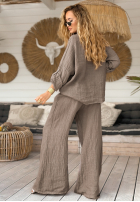 Cămașă z koronką boho Life Gets Better mokka