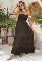 Rochie maxi z falbankami Sunshine Perfection ciocolatie