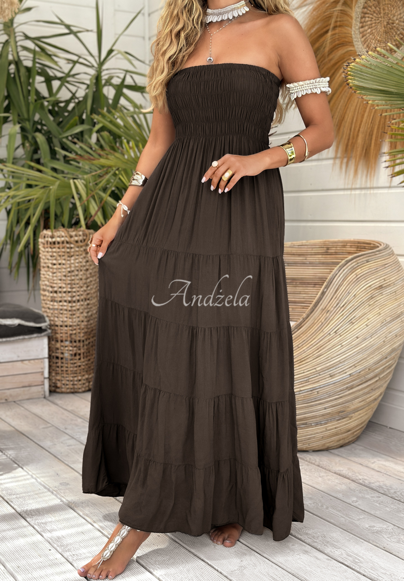 Rochie maxi din viscoză Sunshine Perfection cu volănașe