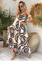 Wzorzysta Rochie na ramiączkach Florida Summer biało-ciocolatie