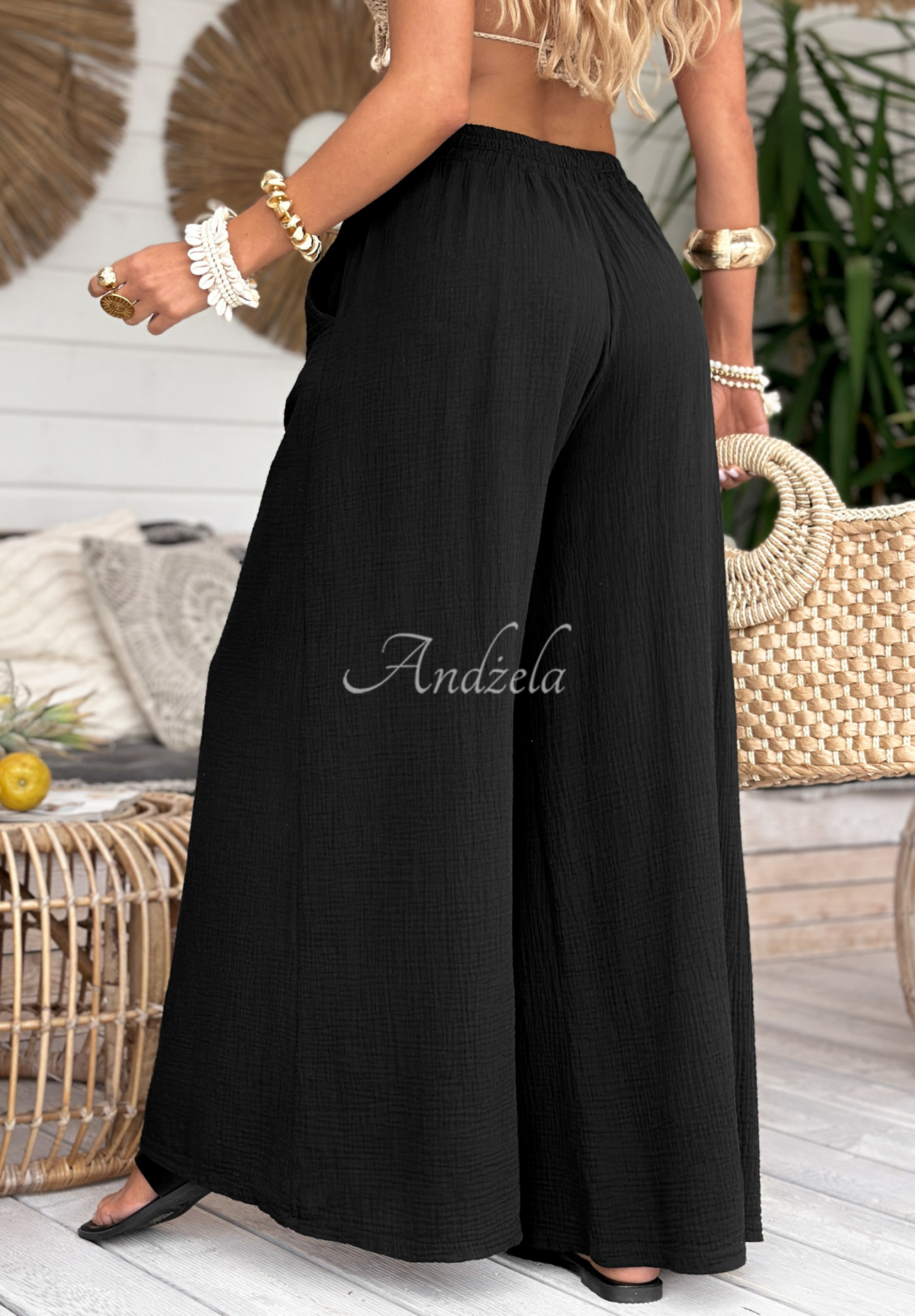 Pantaloni wide leg de muselină Paradise Bay
