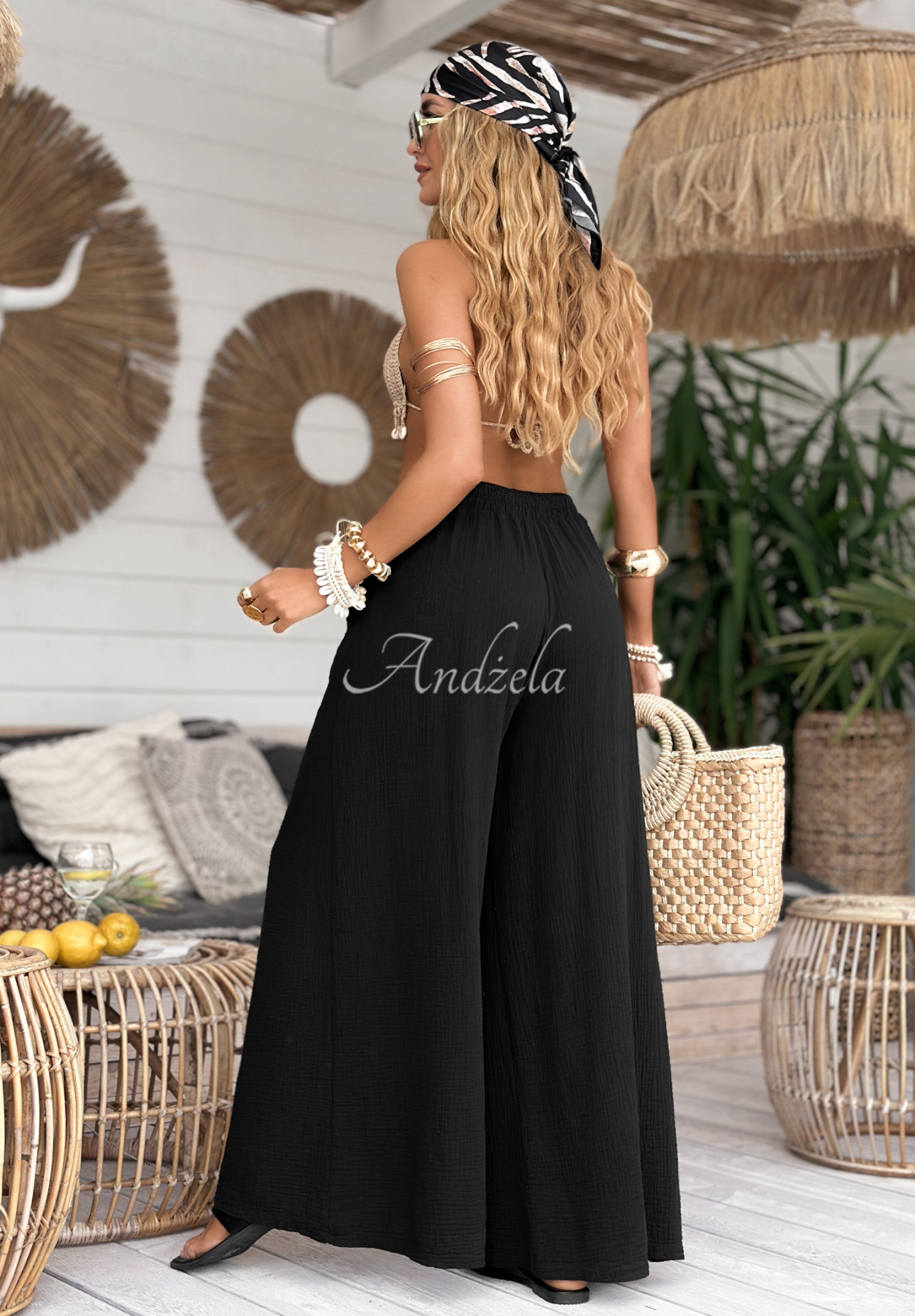Pantaloni wide leg de muselină Paradise Bay