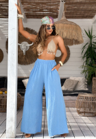 Muślinowe Pantaloni wide leg Paradise Bay albastru azuriu