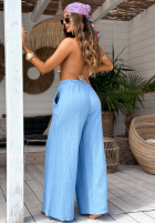 Muślinowe Pantaloni wide leg Paradise Bay albastru azuriu