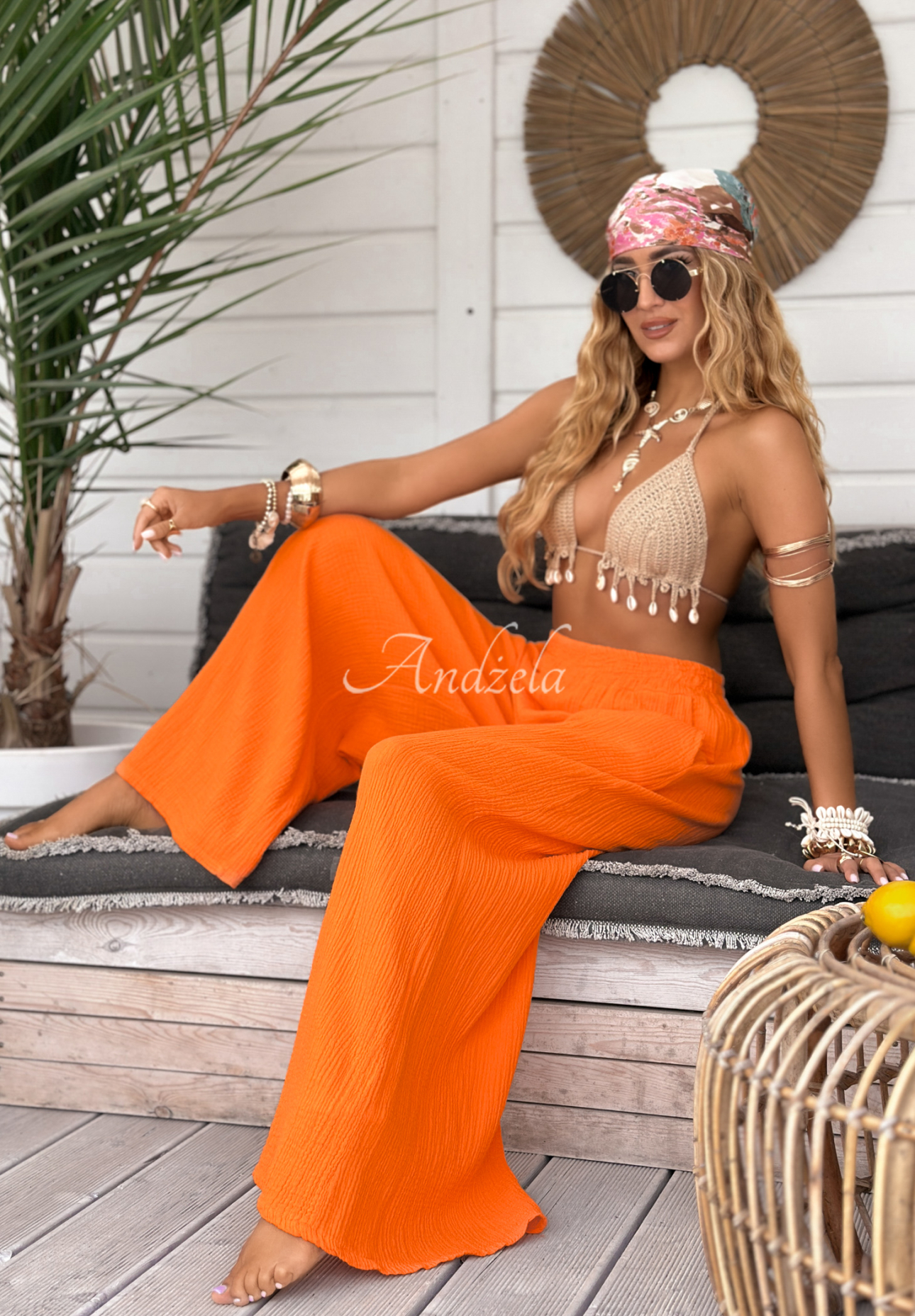 Pantaloni wide leg de muselină Paradise Bay