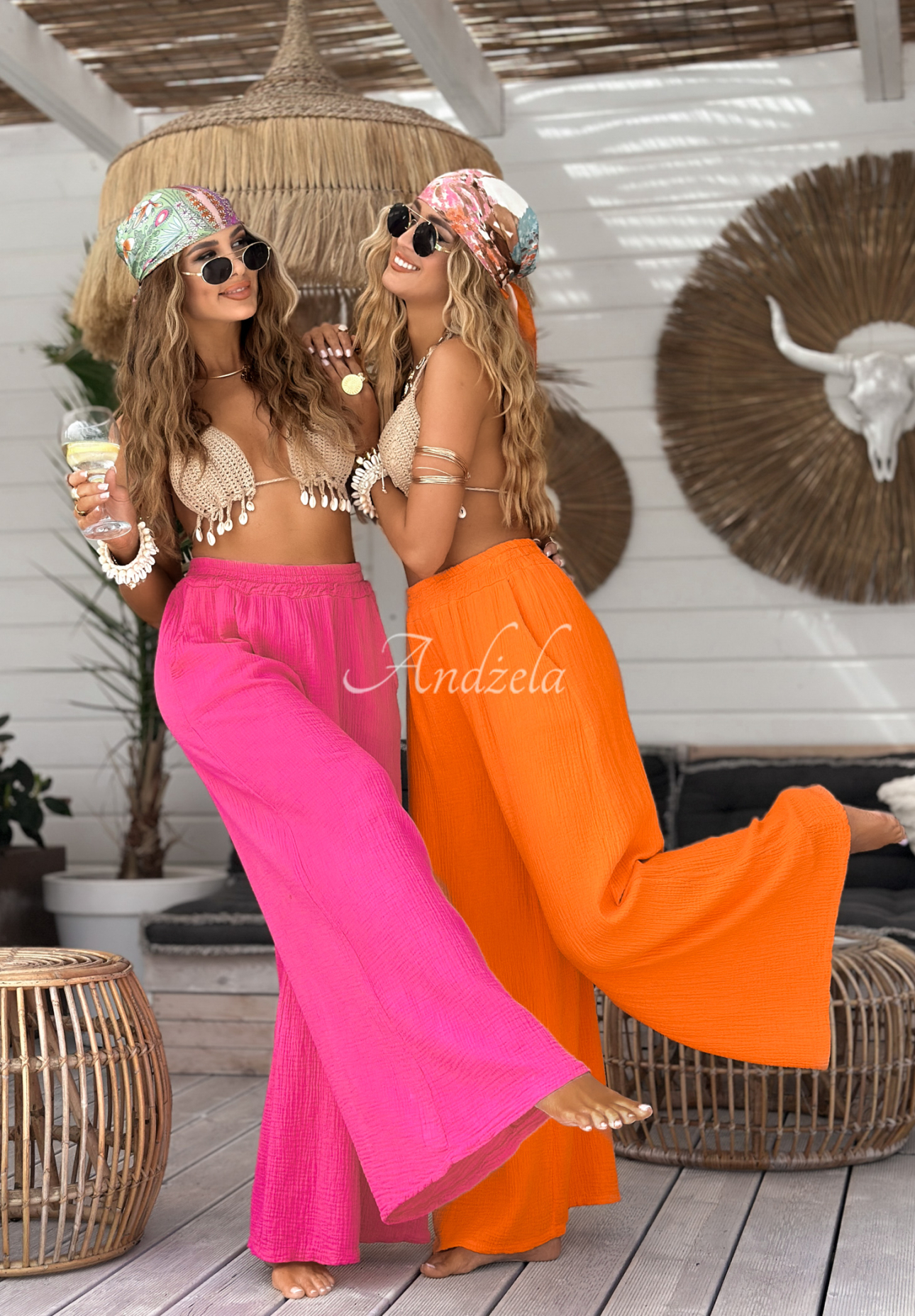 Pantaloni wide leg de muselină Paradise Bay