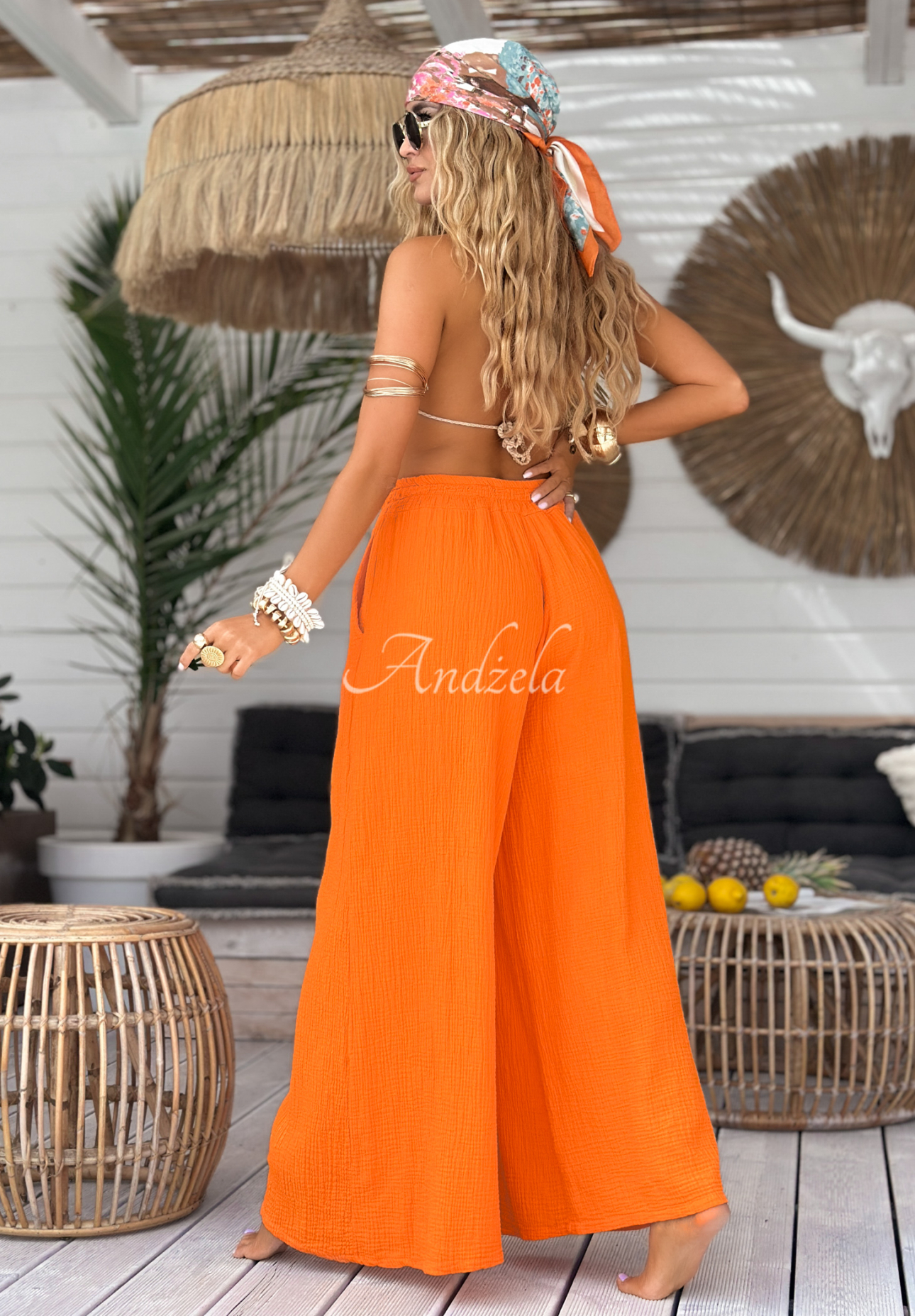 Pantaloni wide leg de muselină Paradise Bay