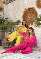 Lniany Compleu Cămașă i Pantaloni Sun Oasis fucsia