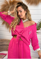 Lniany Compleu Cămașă i Pantaloni Sun Oasis fucsia