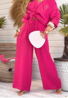 Lniane Pantaloni wide leg My Happy Place fucsia