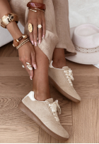 zamszowe Cizme z kokardką Sweet & Pearly bej