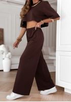 Compleu de trening Tricou i Pantaloni wide leg Lovely Duo ciocolatiu