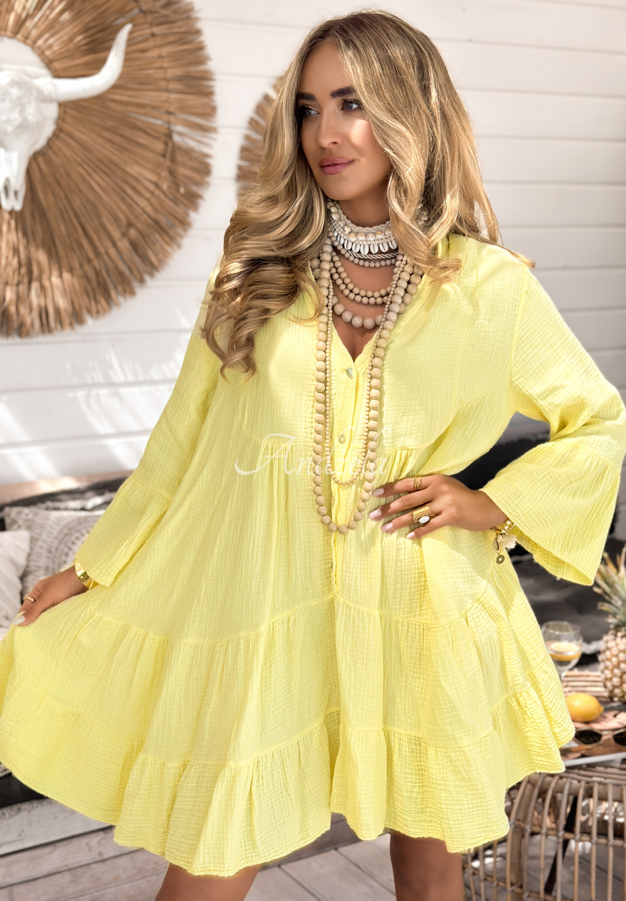 Rochie de muselină Hello Summer cu volănașe