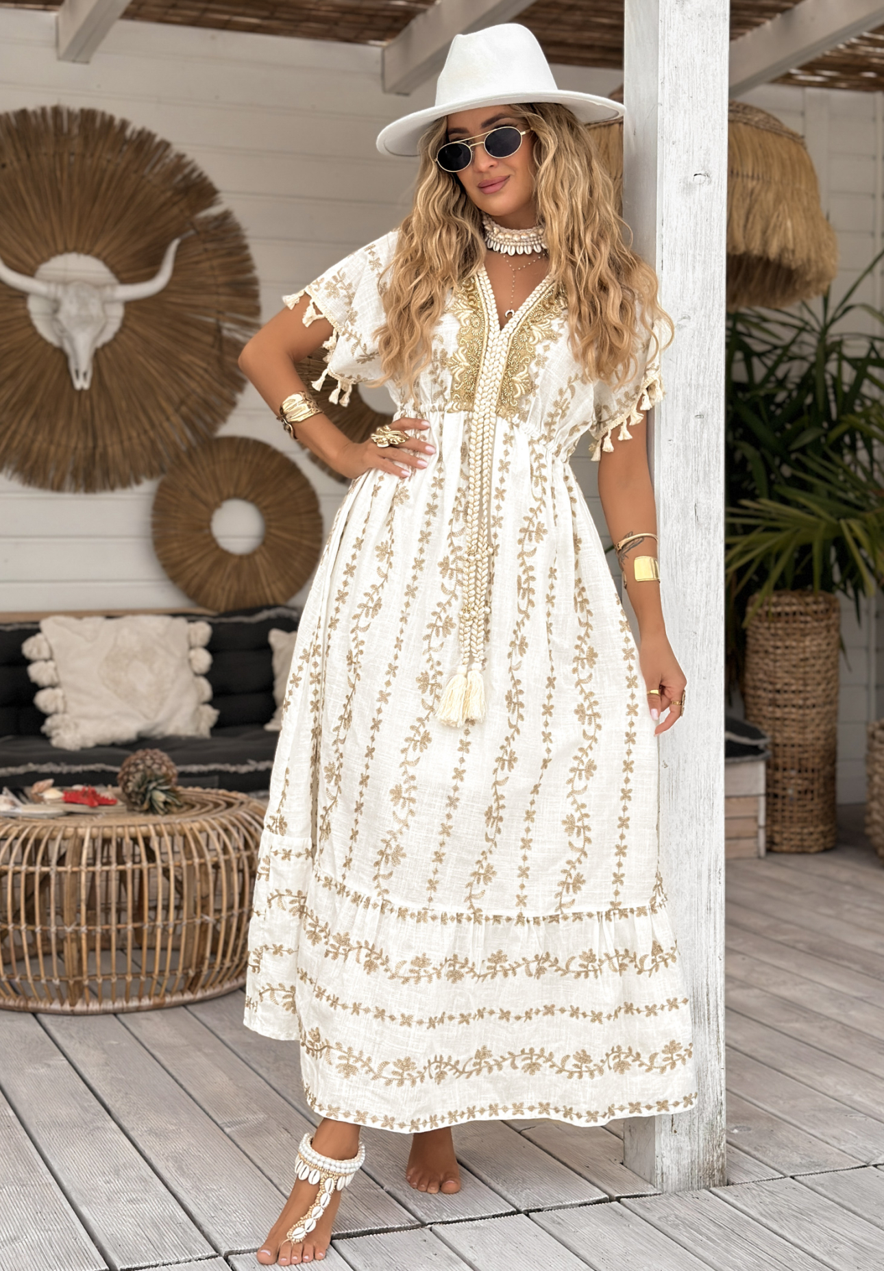 Rochie maxi boho cu broderii To The Ocean
