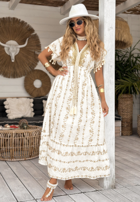Rochie maxi boho cu broderii To The Ocean