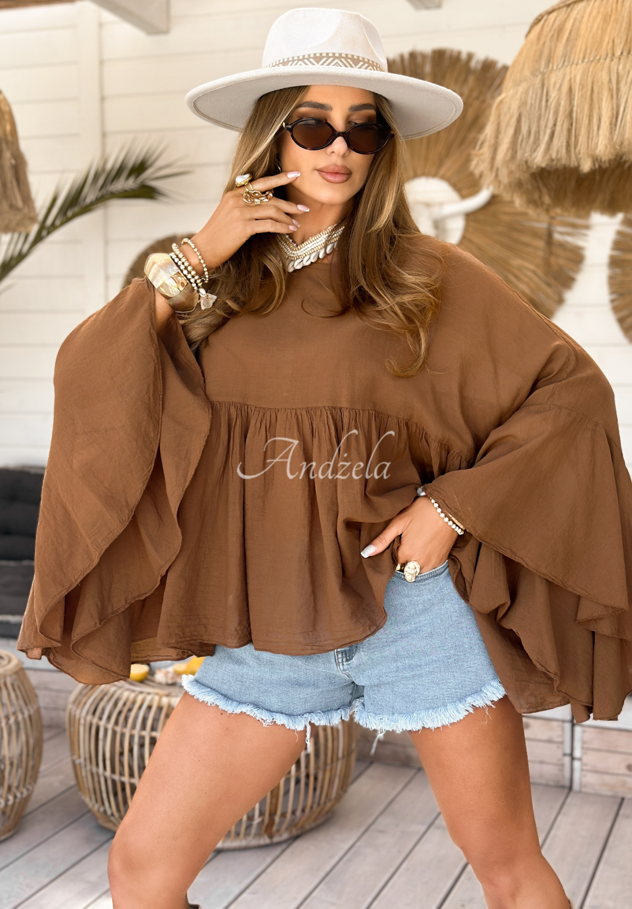 Bluză oversize cu volănașe Sunkissed Bliss
