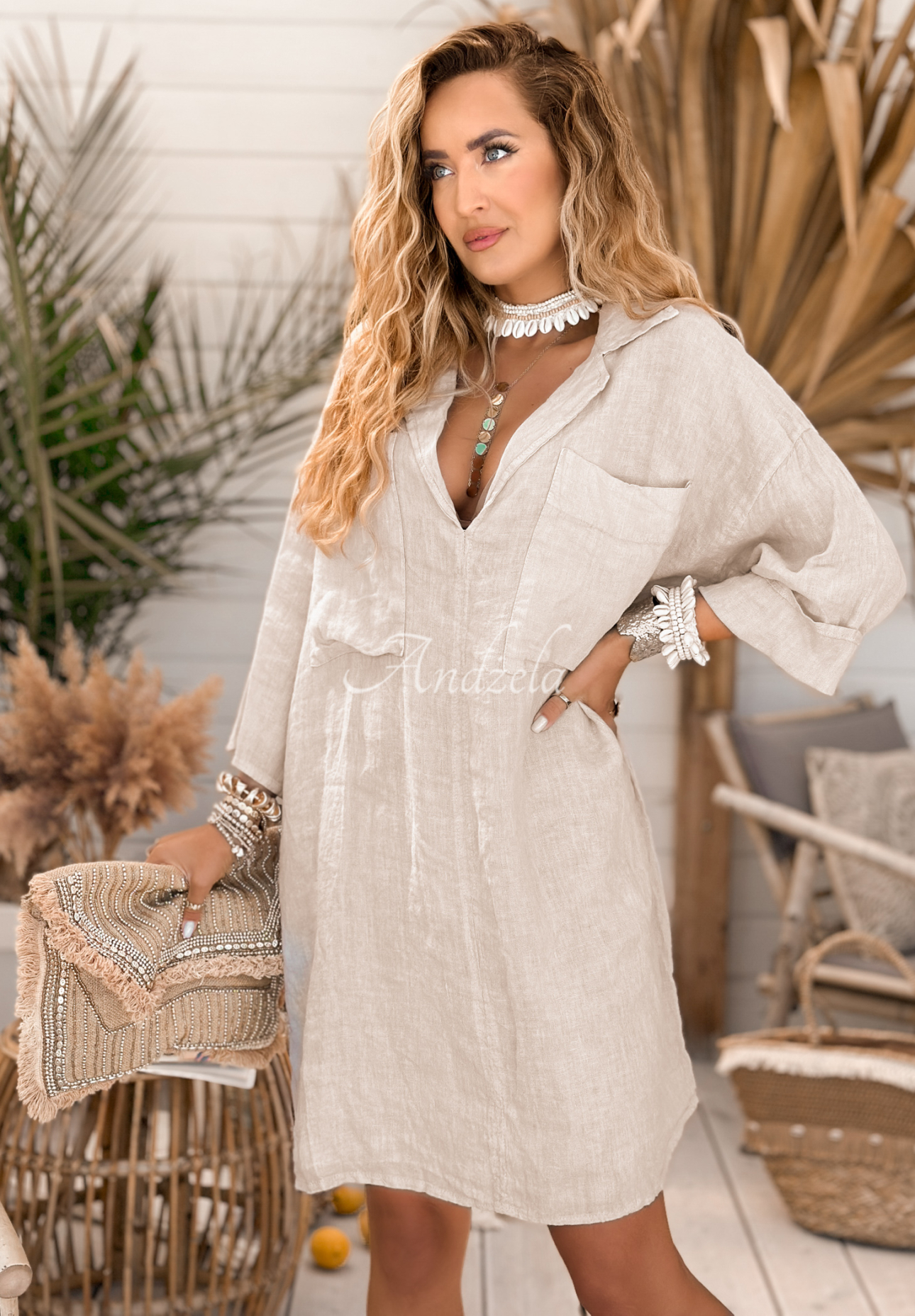 Rochie tip cămașă din in Travel Thrills