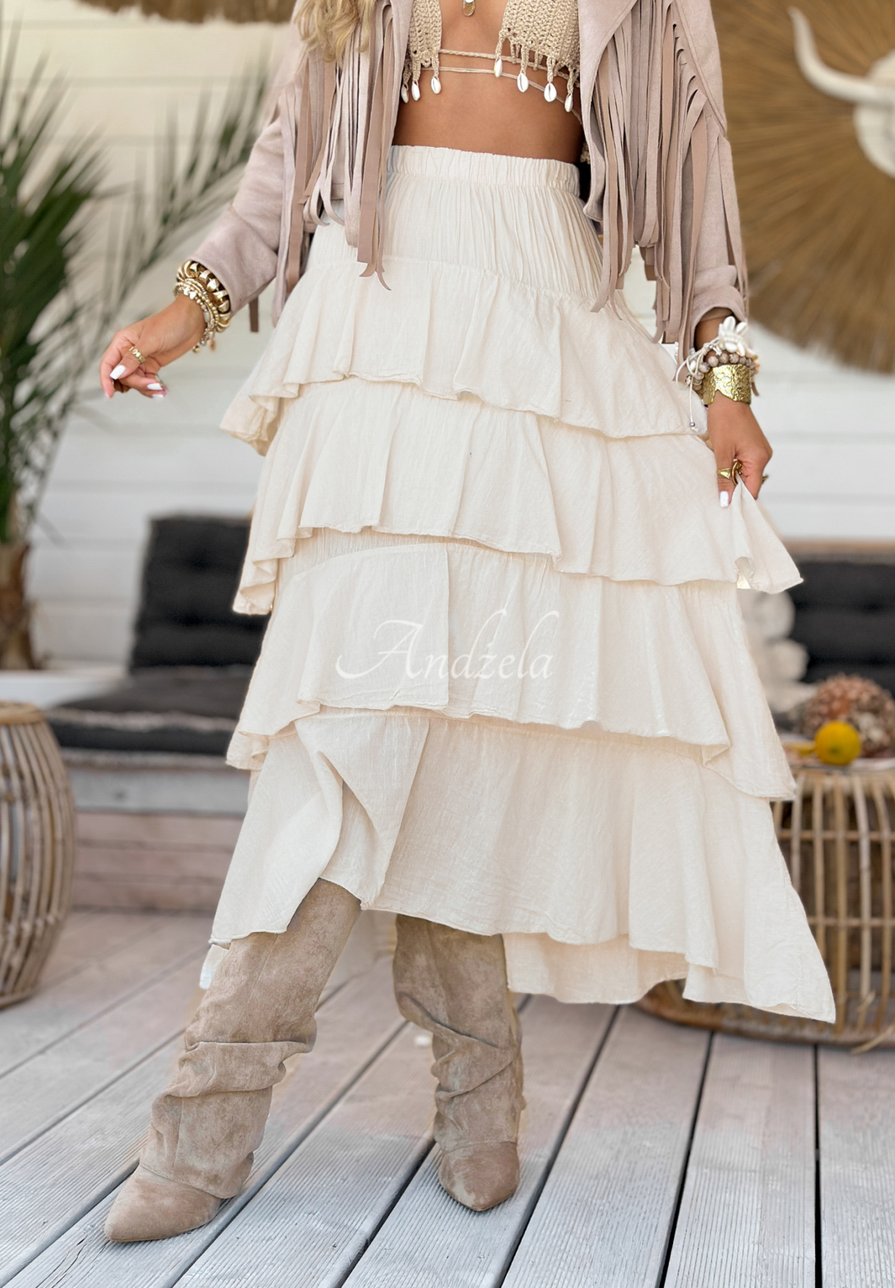 Fustă maxi cu volănașe Boho Sands