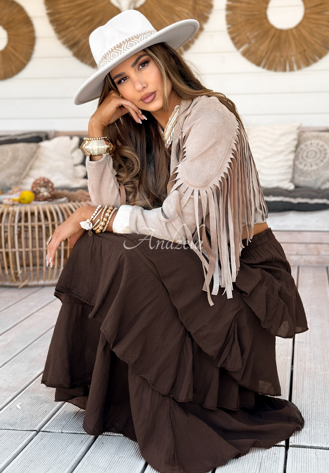 Fustă maxi cu volănașe Boho Sands