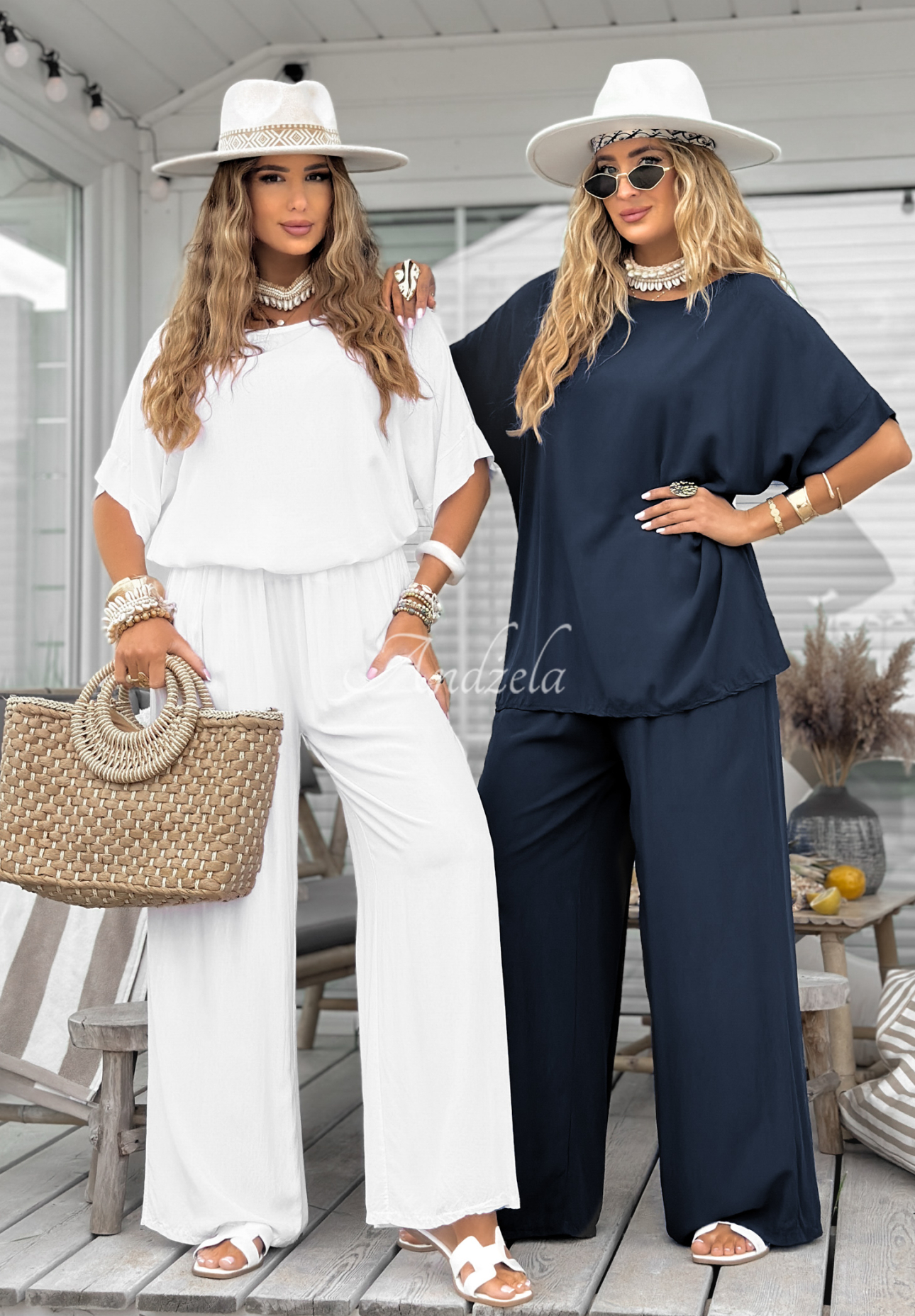 Set din viscoză Wind Whispers format din bluză și pantaloni wide leg