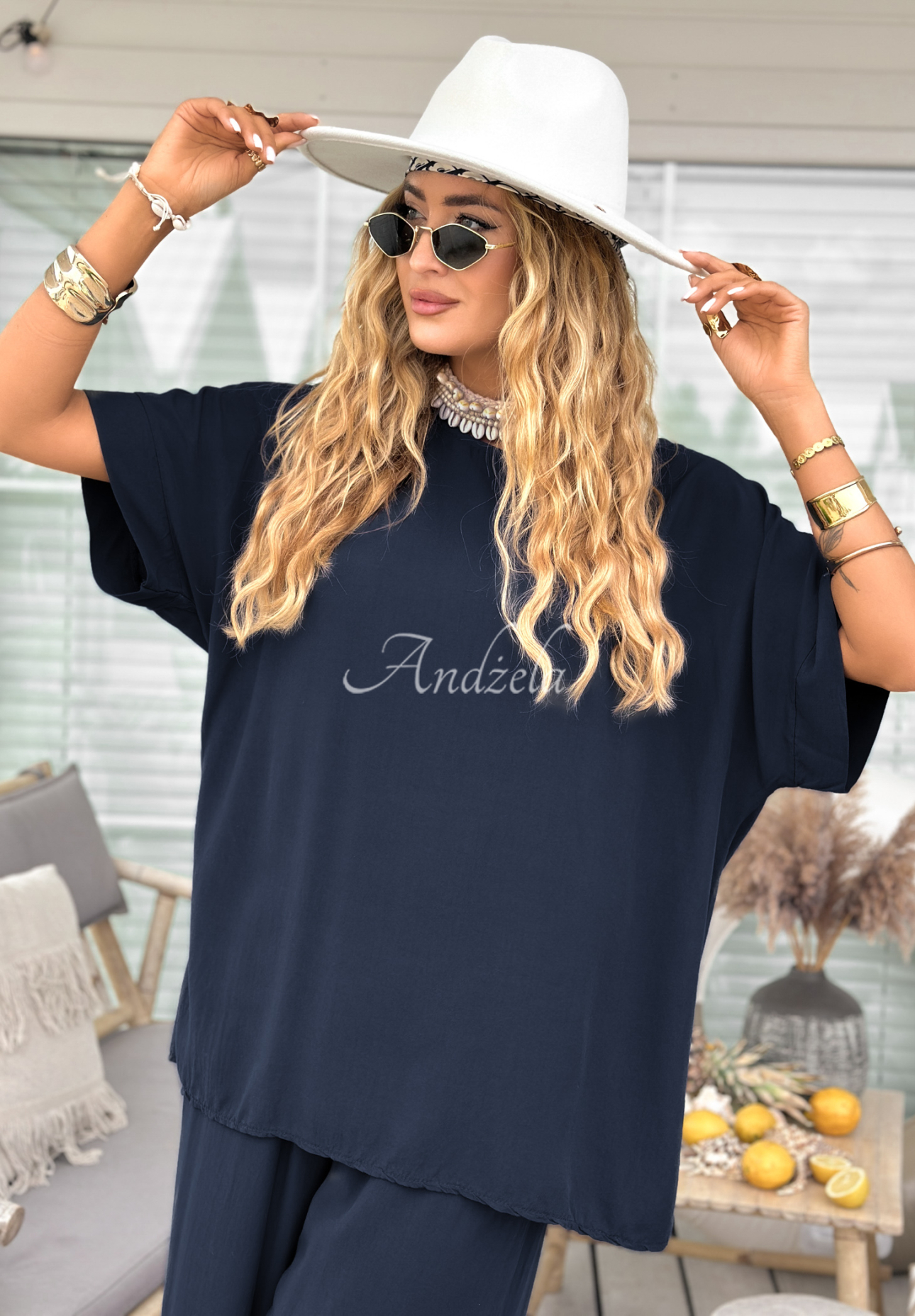Set din viscoză Wind Whispers format din bluză și pantaloni wide leg
