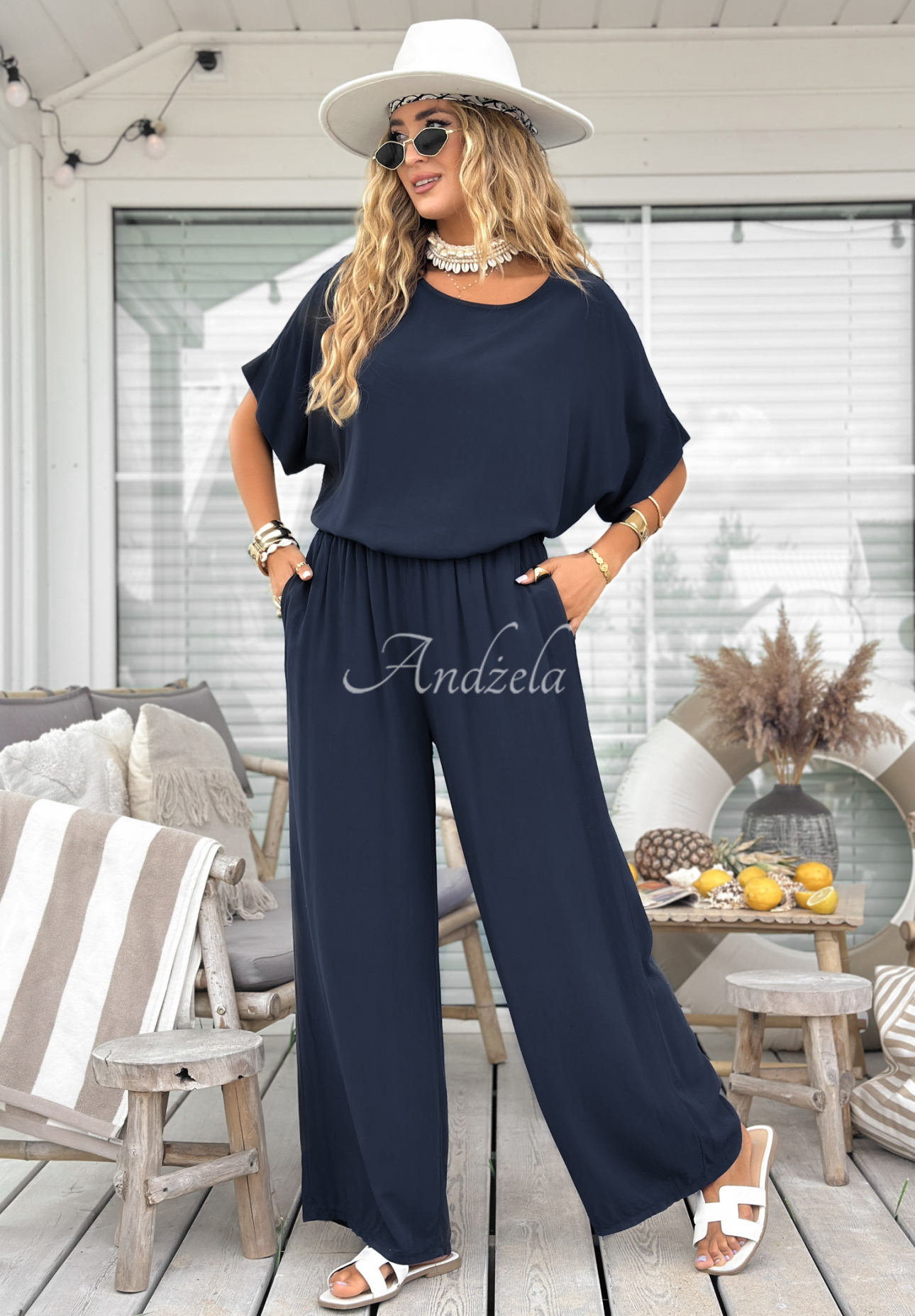 Set din viscoză Wind Whispers format din bluză și pantaloni wide leg