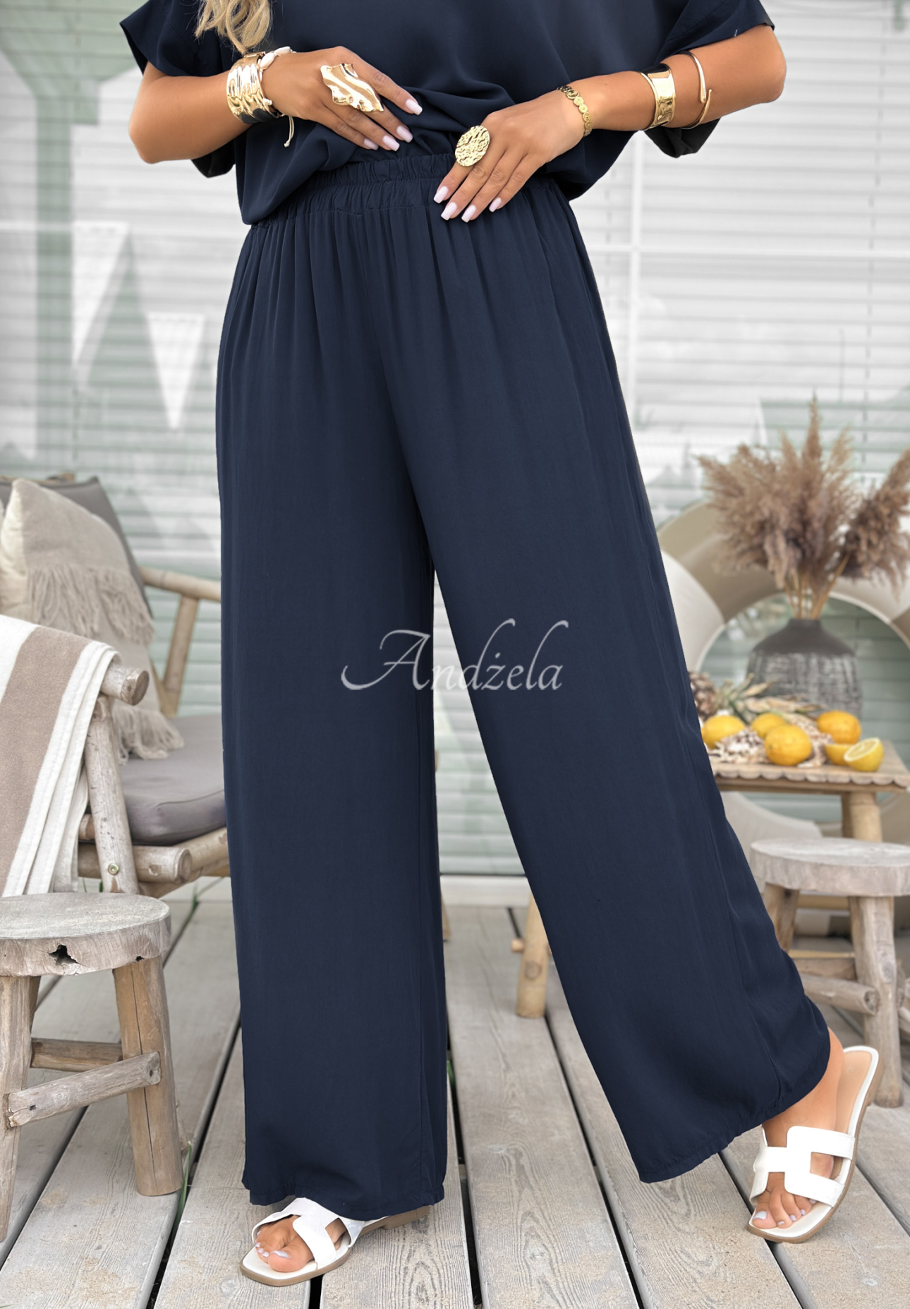 Set din viscoză Wind Whispers format din bluză și pantaloni wide leg