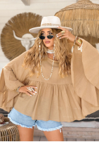 Bluză oversize z falbankami Sunkissed Bliss ciocolatie