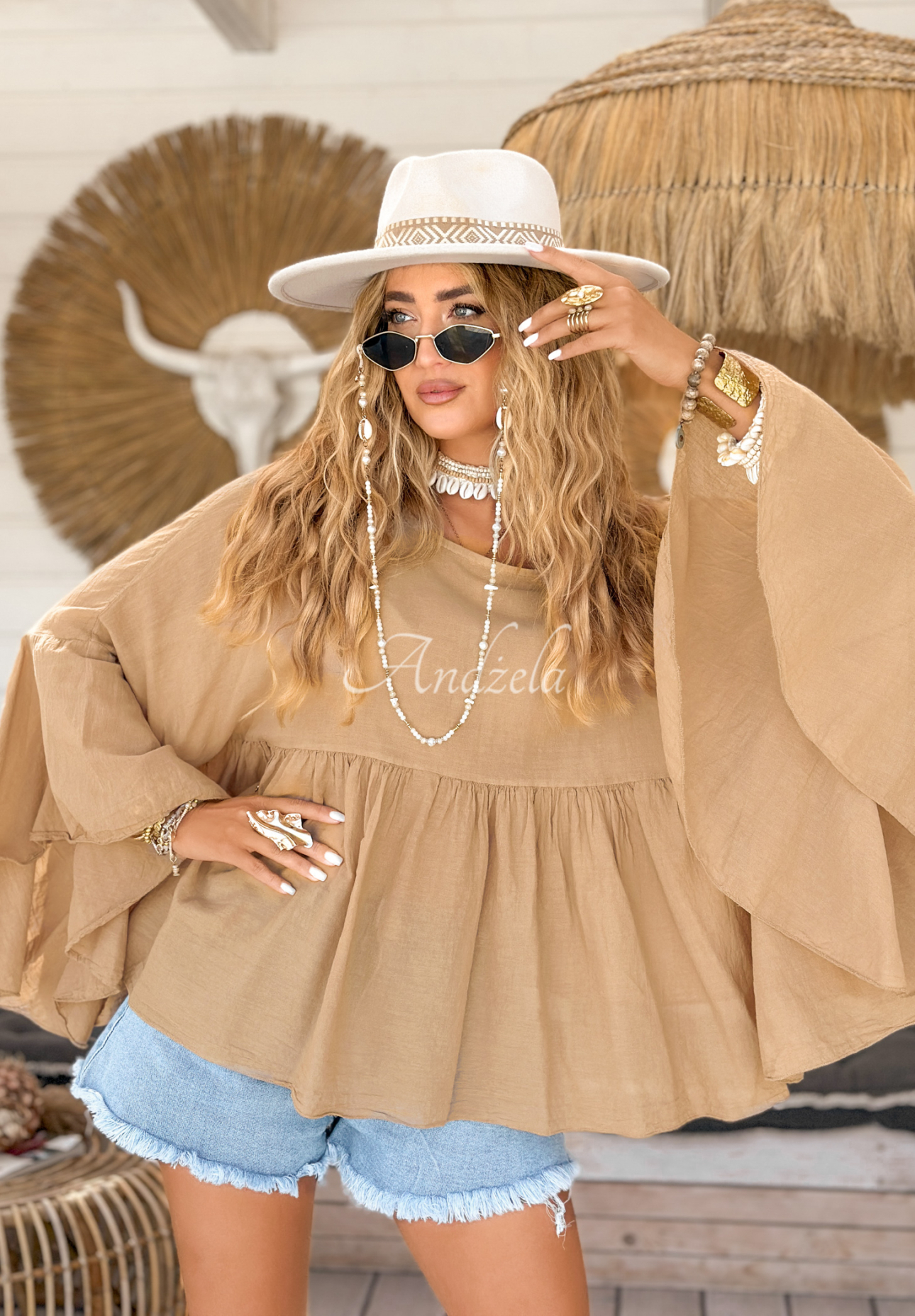 Bluză oversize cu volănașe Sunkissed Bliss