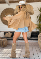 Bluză oversize z falbankami Sunkissed Bliss ciocolatie