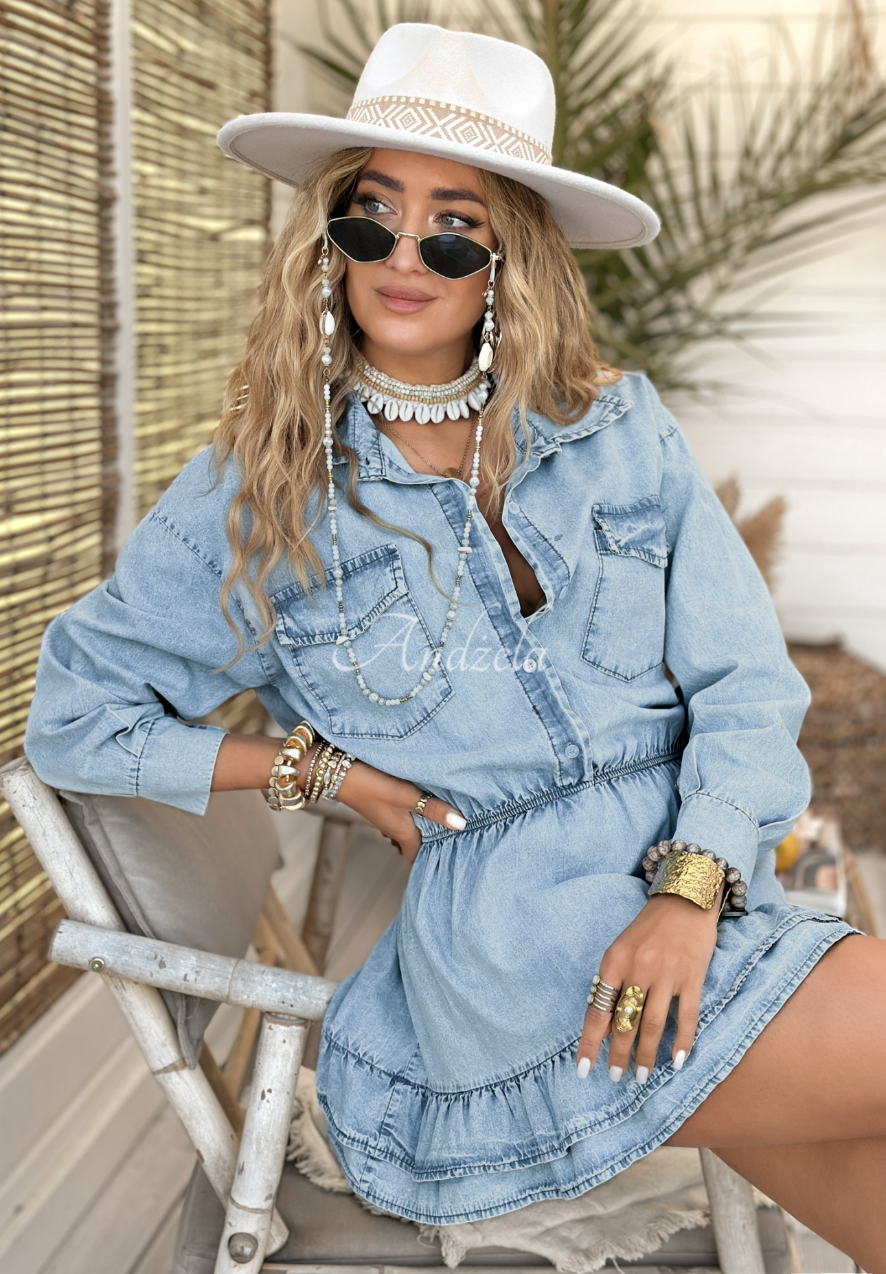Rochie din denim Life Goes On cu volănașe