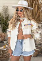 din denim Geacă z frędzelkami boho Surfing Beaches albă
