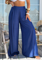 din material textil Pantaloni wide leg z paskiem Set The Rules albastre
