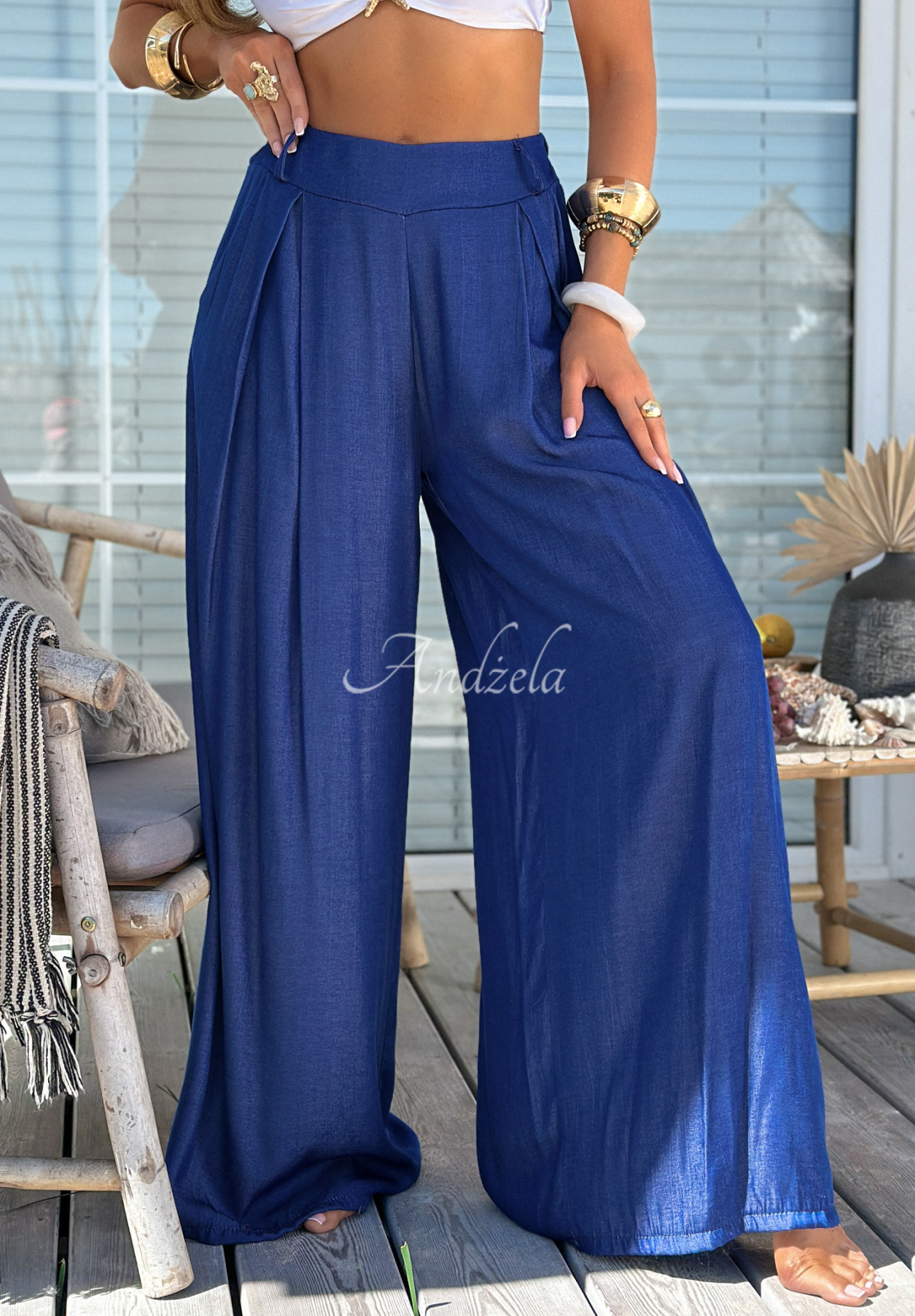 Pantaloni wide leg din material Set The Rules