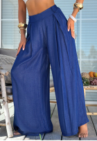 din material textil Pantaloni wide leg z paskiem Set The Rules albastre