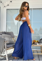 din material textil Pantaloni wide leg z paskiem Set The Rules albastre
