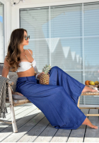 din material textil Pantaloni wide leg z paskiem Set The Rules albastre
