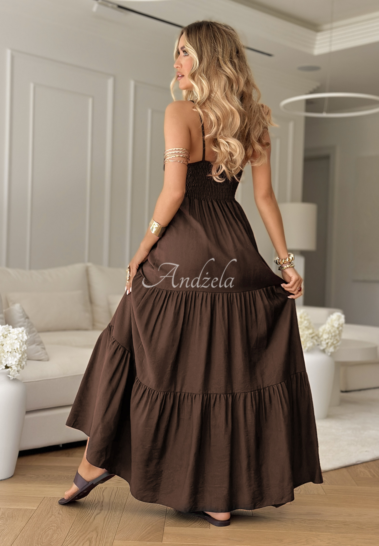 Rochie maxi din viscoză Memorable Sunrise cu bretele