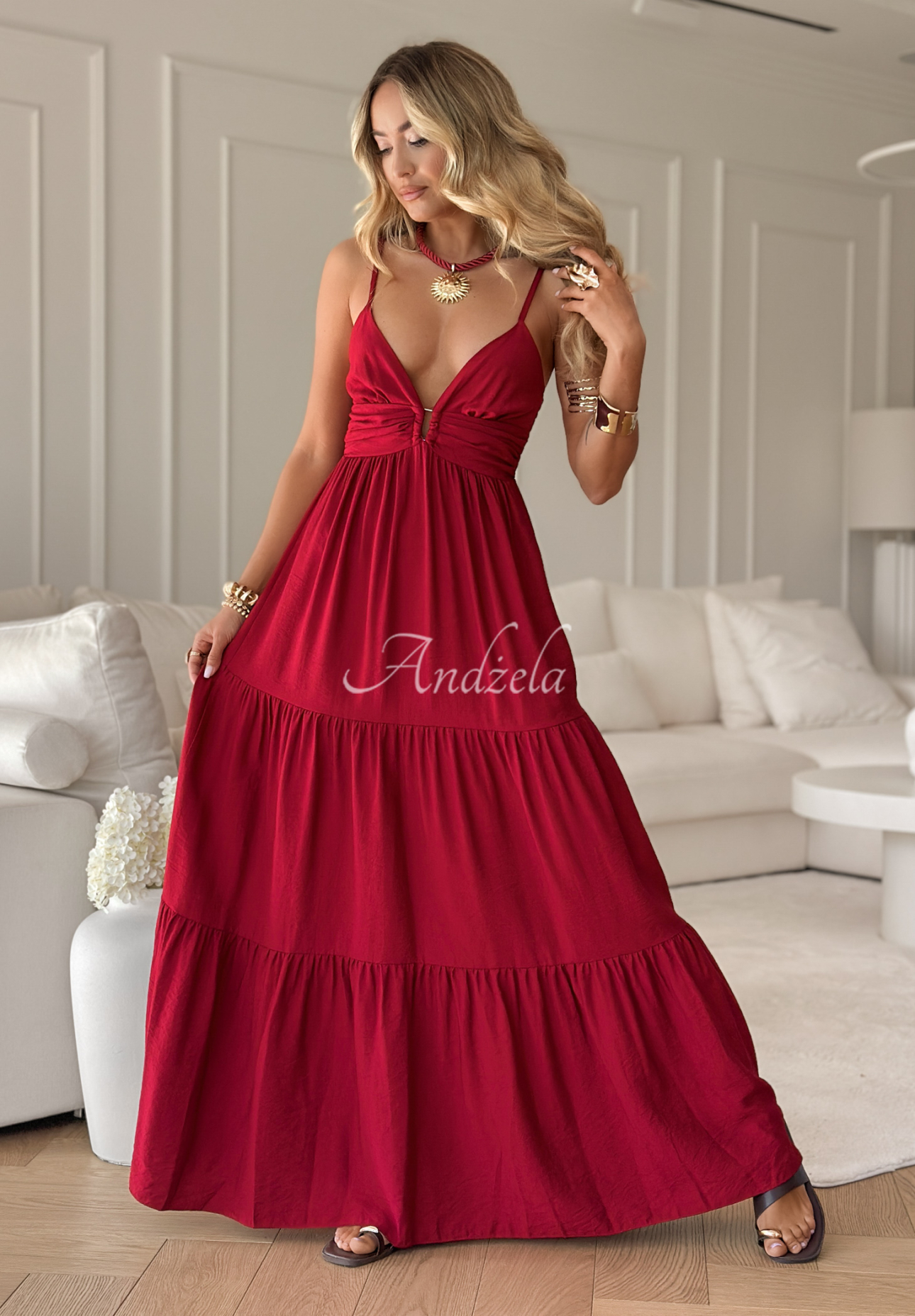 Rochie maxi din viscoză Memorable Sunrise cu bretele