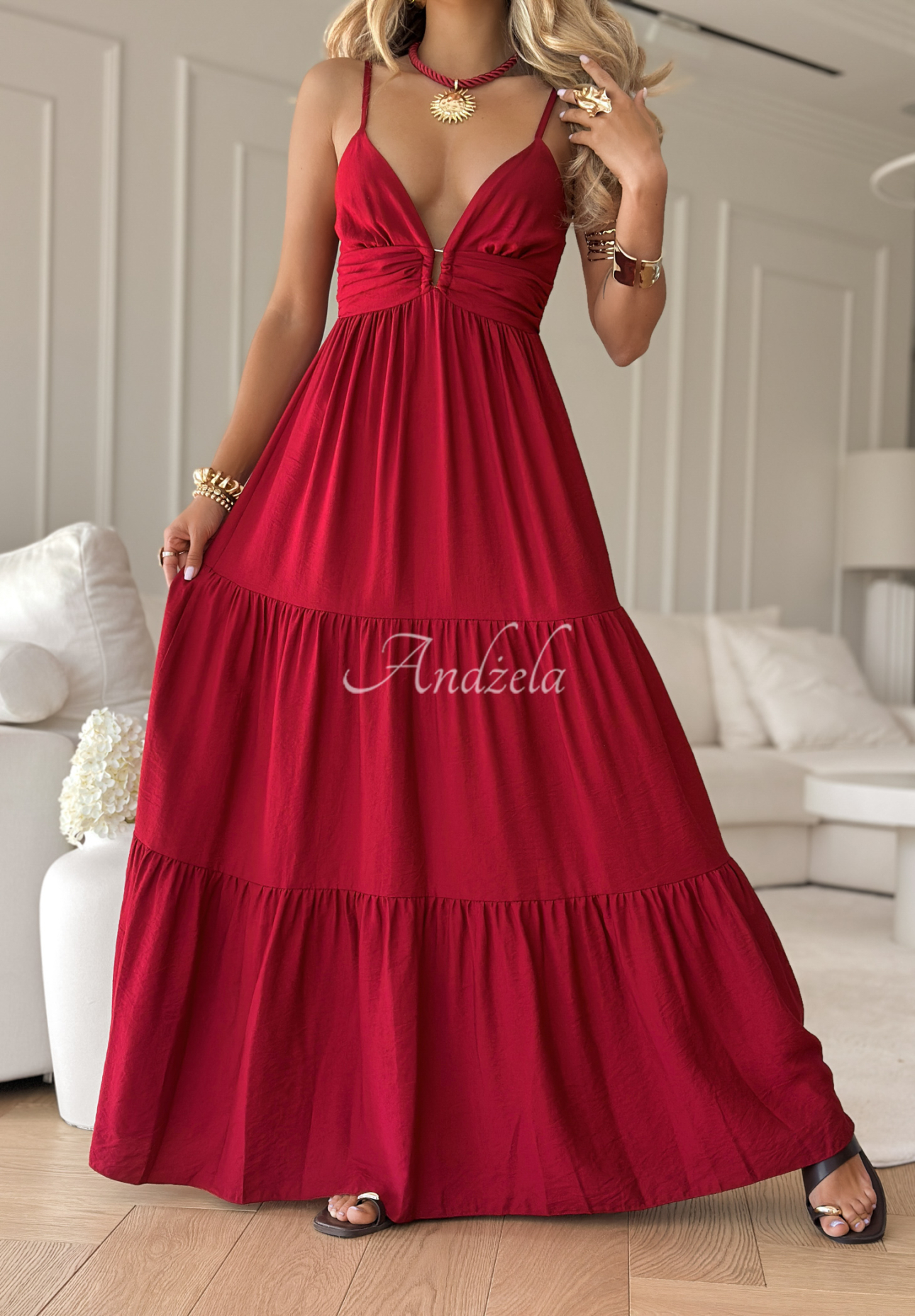 Rochie maxi din viscoză Memorable Sunrise cu bretele