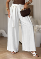 din material textil Pantaloni wide leg z wiązaniem Wavy Happiness ecru